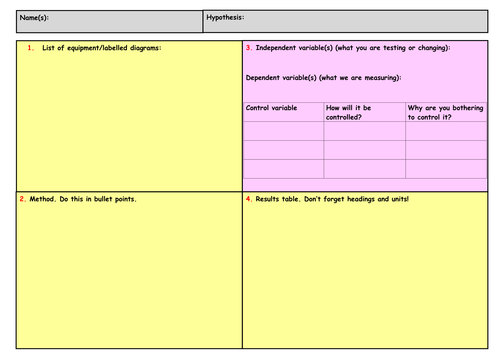 KS3 writing frame for science investigations