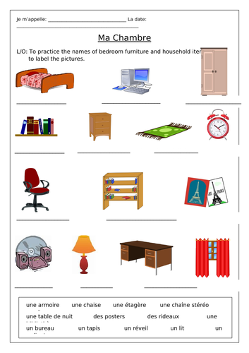 FRENCH - My Bedroom - Ma Chambre - Worksheets