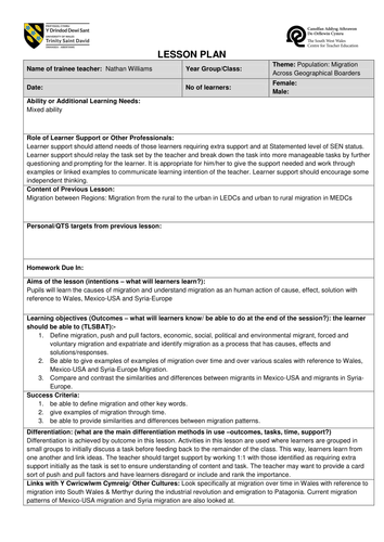Migration across geographical boarders Lesson
