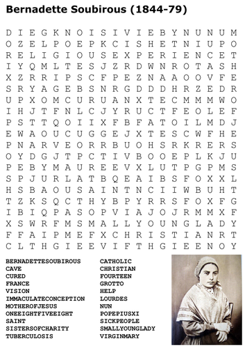 Bernadette Soubirous Word Search  - Religious Vision