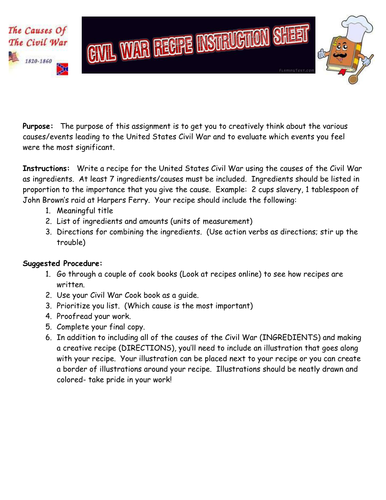 Causes of Civil War Recipe Project