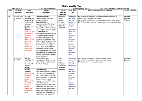 Area and Perimeter Planning - Year 5