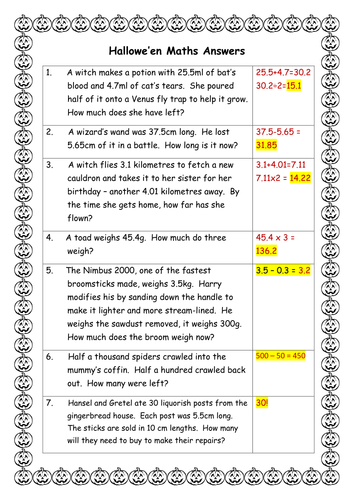 Halloween Maths Decimals