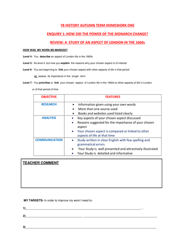 Y8 History Project Review Sheet