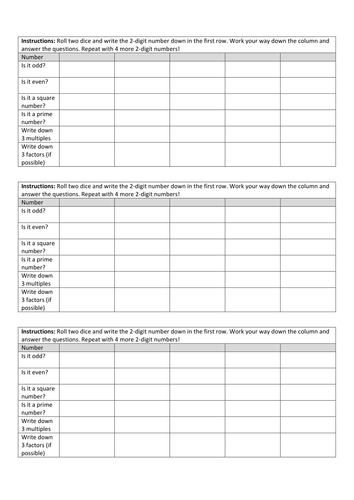 Number Fact Knowledge Activity