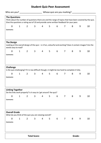 Students Create a Quiz - Ready-linked PowerPoint template and Peer Assessment ANY SUBJECT!