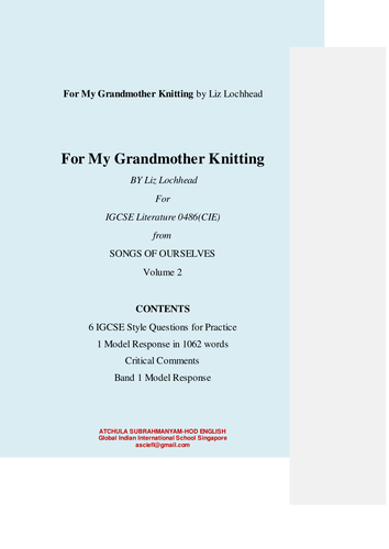 For My Grandmother Knitting by Liz Lochhead