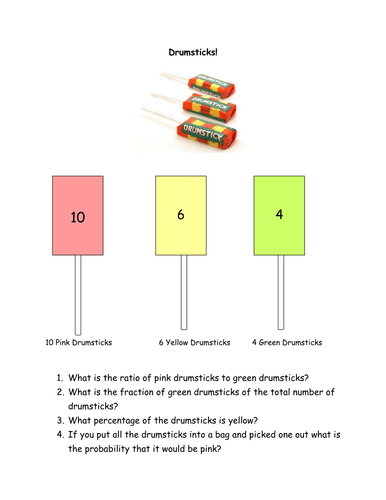 Drumsticks!   Ratio, percentage, fraction and probability