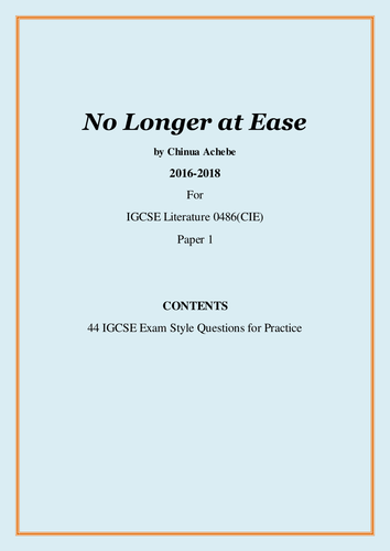 No Longer at Ease by Chinua Achebe_44 IGCSE Exam Style Questions: A Question Bank