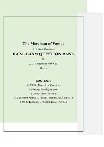The Merchant of Venice by William Shakespeare-50 IGCSE Exam Style Questions and 1 Model Response