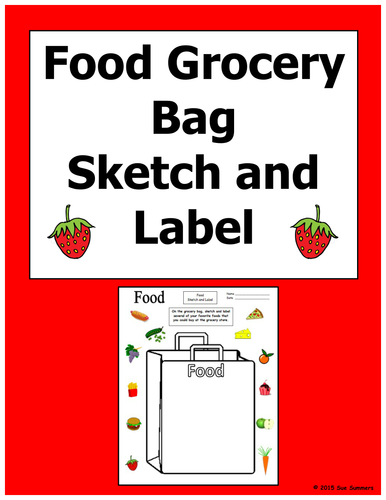 Food Grocery Bag Sketch and Label Activity - English