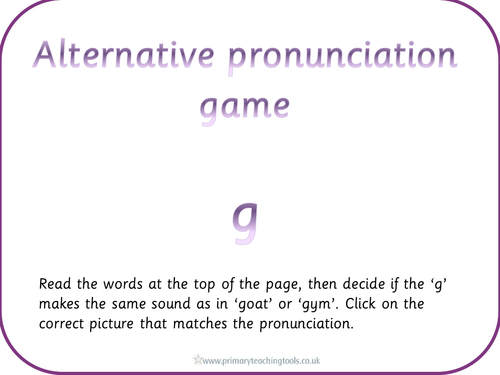 Letters and Sounds Phase 5 Phonic pack: Alternative pronunciations of g, u and ow