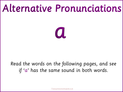 Letters and Sounds Phase 5 Phonic pack: Alternative pronunciations of a, y and ch