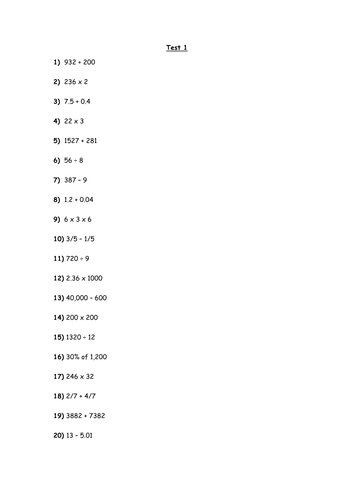 Year 6 Arithmetic tests