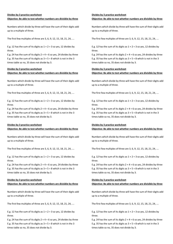 Divisibility By Three Worksheet