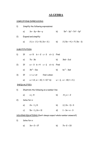 Mixed Algebra Revision