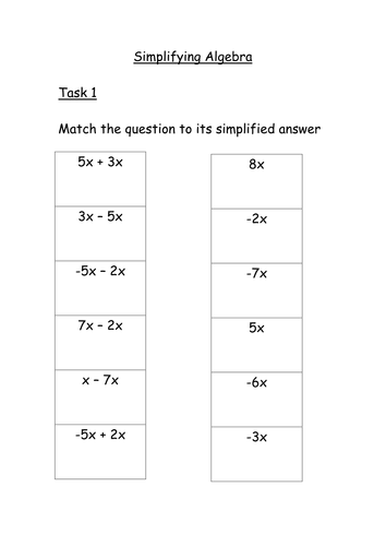 Simplifying Algebra Matching Activities