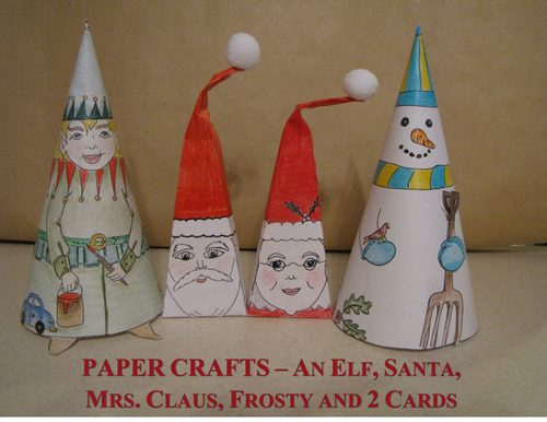Christmas Crafts - Frosty and Elf Coneheads, Mr. & Mrs. Claus, 2 cards