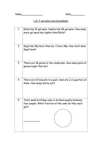 Word Problems for Year 3 