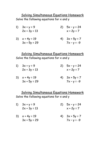 Simultaneous Equations Homeworks