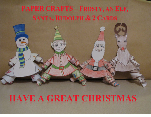 Christmas Crafts - Frosty, an Elf, Santa and Rudolph Jiggly Legs & 2 cards