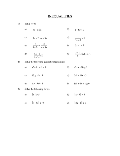 A level solving quadratic inequalities