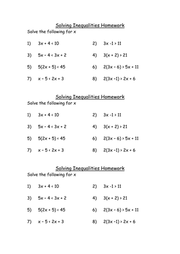 Solving Linear Inequalities Homework