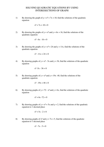 Solving Linear and Quadratic Simultaneous Equations Graphically worksheet