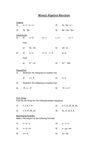 Mixed Algebra Revision