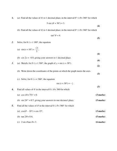 CORE 2 Coordinate Geometry, Trig and Circular Measure Selection