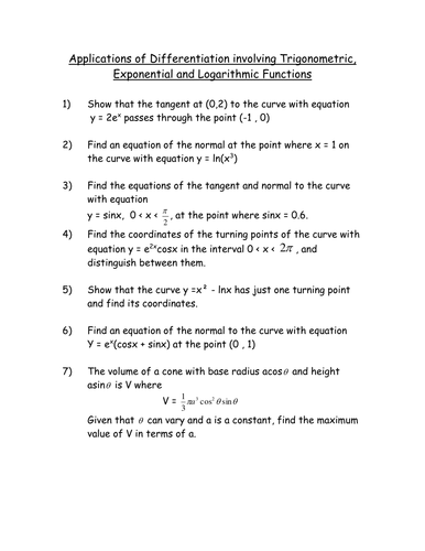 CORE 3 Differentiation and Trigonometry Selection
