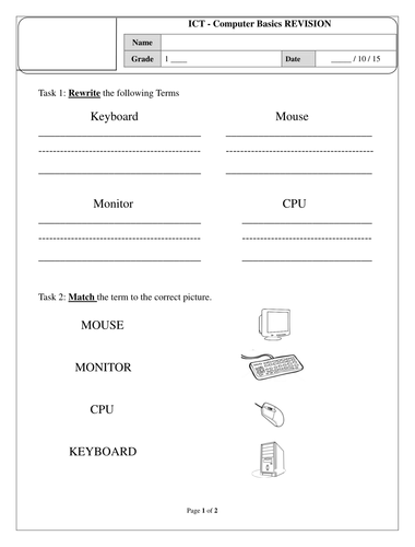 Parts Of A Computer Worksheet Teaching Resources 9612