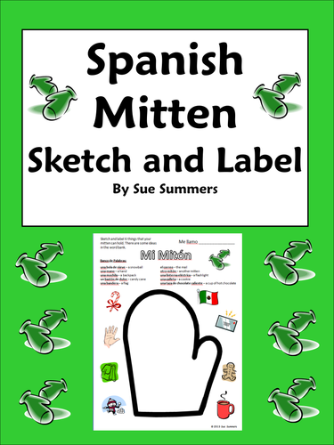 Spanish Winter Mitten Sketch & Label - Mi Miton
