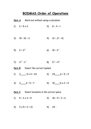 BODMAS Homework