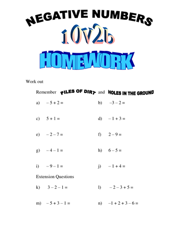 Directed or Negative Numbers Selection