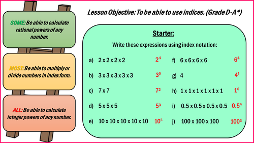 GCSE Higher: Indices, Standard Form and Surds Unit - 12 Lessons.