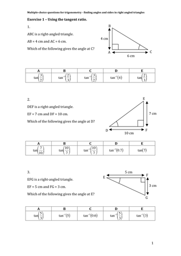 Math Multiple Choice Questions on Pythagoras & Trigonometry