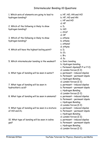 Intermolecular forces, muliptle choice Formative Assessment Inc. Edpuzzle link.