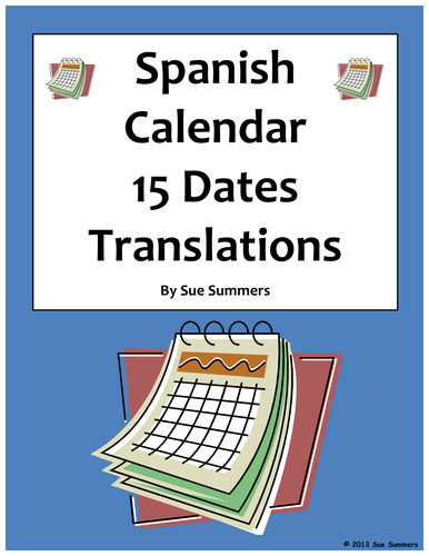Spanish Calendar 15 Dates Translations Worksheet