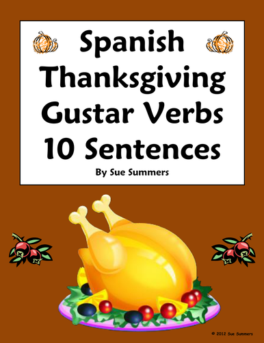 Spanish Thanksgiving Gustar Verbs Sentences, Vocabulary and Image IDs