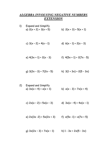 Expanding Brackets and Collecting Like Terms Homework