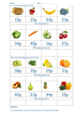 money year 2 10p 20p more and less teaching resources