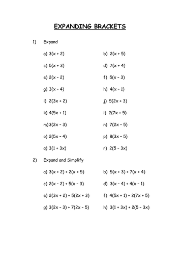 Simple Expanding Single Brackets Homework  