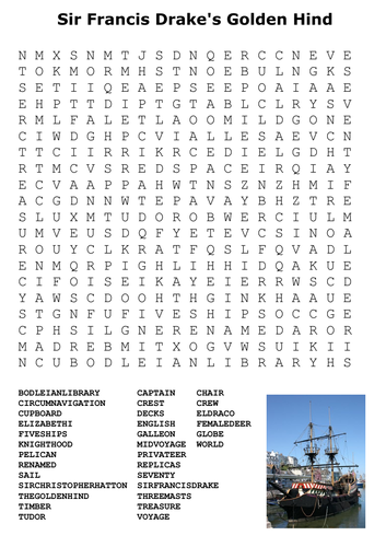 Sir Francis Drake's Golden Hind Word Search