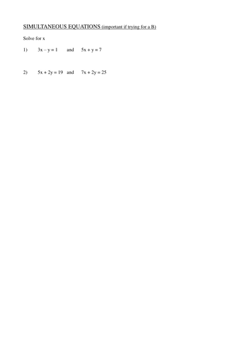 Basic Simultaneous Equation Homework