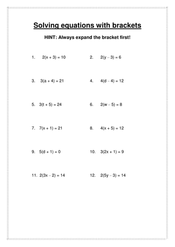 Solving Linear Equations with Brackets Homework