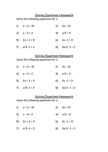 Solving Very Simple Equations Homework