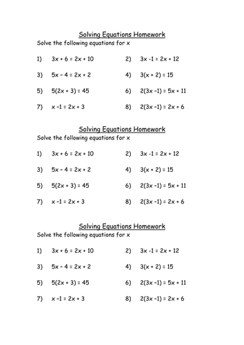 Solving Equations with x on both sides Homework