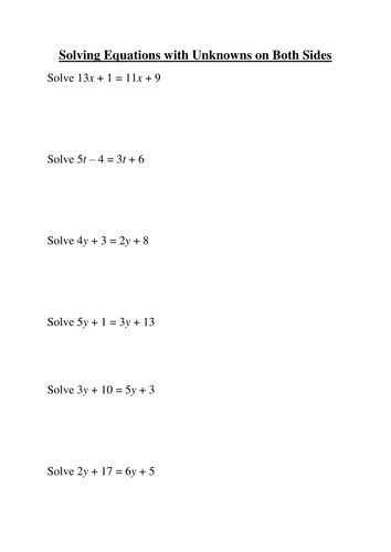 Equations with Unknown on Both Sides Homework