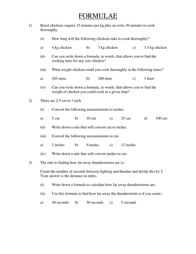 Real Life Using Formulae Homework